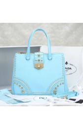 Prada Saffiano Leather Woman Tote Bag LSS 2752 in Blue with Gold Hardware VS02623