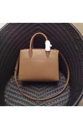 Prada Small Bibliotheque Saffiano Leather Bag Brown and White 1BA050 VS01247