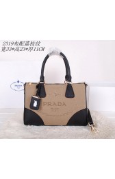 Prada Tessuto Canvas Leather Tote Bag BN2319 Black VS00340