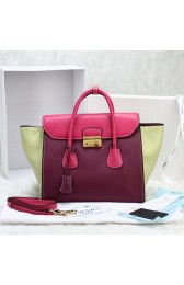 Prada Tote Bag Flap Handbag BN2665 in Purplish Red Calfskin Leather LSS VS08415