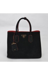 Prada Twin Original Suede Leather Cuir Large Tote BN2761 in Black with Gold Hardware XZ VS02021