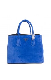 Prada Twin Original Suede Leather Cuir Large Tote BN2761 in Blue with Gold Hardware XZ VS00828
