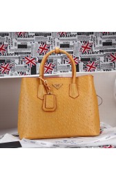 Prada Twin Ostrich Leather Cuir Large Tote BN2756 in Yellow with Gold Hardware LSS VS02757