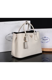 Prada Twin Saffiano Leather Cuir Large Tote BN2756 in White with Gold Hardware Mingd VS02639