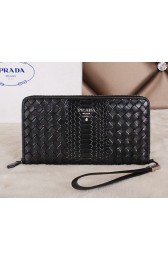 Prada Weave Leather Clutch P50741 Black VS01643