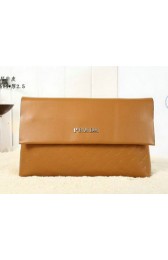 PRADA Weave Leather Clutch P88082 Wheat VS01754