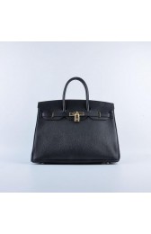 Replica AAA Hermes Birkin 35CM Tote Bag Black Grainy Leather Gold VS01291
