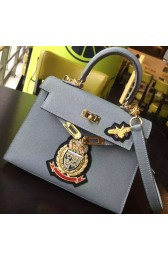 Replica AAAAA Hermes Crown Bee Togo Calfskin 22CM Kelly Bag Grey K0517 VS09486
