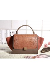 Replica Best Celine Trapeze tote Bag 3342 in Brown Crocodile with Camel Suede and Khaki Orignial Leather YD VS03473