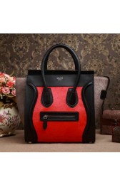 Replica Celine Luggage Micro Boston Bag Horse Hair 3307 Red&Black VS04028