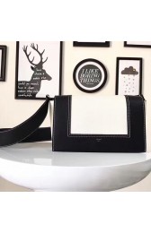 Replica Celine Medium Canvas Frame Shoulder Bag White and Black C130402 VS09206