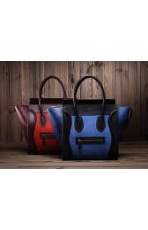 Replica Celine Mini Smile Face Boston Tote Bag 3308 in Blue with Black Suede Caviar with Original Leathe VS08103