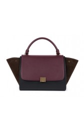 Replica Celine Trapeze tote Bag 3042 in Black with Burgundy Original Leather with Coffee Suede Fug VS03015