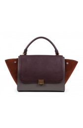 Replica Celine Trapeze tote Bag 3042 in Burgundy with Grey Original Leather with Brown Suede Fug VS05610