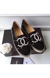 Replica Chanel CC Pearl Suede Espadrilles Black CH0729 VS07340