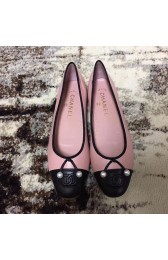 Replica Chanel Pink Lambskin Ballet Flats Black Cap Toe CH1620 VS08366