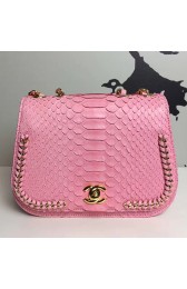 Replica Chanel Snake Leather Flap Shoulder Bag Pink A98774 VS09287