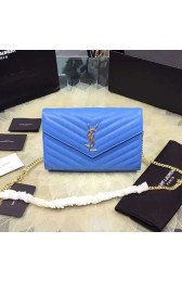 Replica Cheap Saint Laurent Chain Wallet In Blue Grain De Poudre Textured Matelasse Leather 377828 VS05442