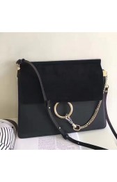 Replica Chloe Faye Calfskin and Suede Shoulder Bag Black 240601 VS03842