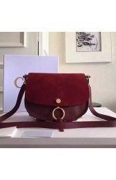 Replica Chloe Kurtis Medium Leather and Suede Crossbody Bag Burgundy 300920 VS02385