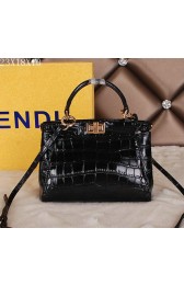 Replica Fendi Icoic mini Peekaboo Bag Croco Leather FD1026 Black VS02728