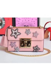Replica Gucci Padlock Embroidered Leather Shoulder Bag Pink 432182 VS02015