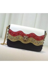 Replica Gucci Studded Leather Chain Shoulder Bag Black and Red 432410 VS01584