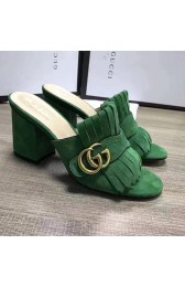 Replica Gucci Suede Mid-heel Slide Green 453495 VS01653
