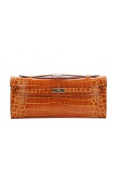 Replica Hermes Kelly Clutch Bag Croco Leather K1002 Brown VS08332
