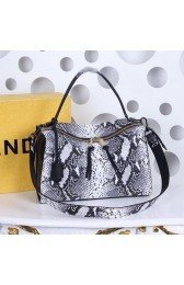 Replica Luxury Fendi Turquoise Strap Snake Leather Top Handle Bag FD39375 Grey VS01366