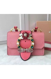 Replica Miu Miu Crystal Goat Leather Shoulder Bag Pink 5BH609 VS04827