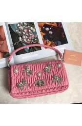 Replica Miu Miu Crystal Nappa Leather Top Handle Bag Pink 5BD417 VS05488