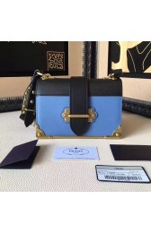 Replica Prada Cahier Calf Leather Shoulder Bag Blue&Black 1BD045 VS07570