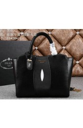 Replica PRADA Calfskin Leather Tote Bag BN6606 Black VS07412
