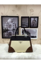 Replica Prada Saffiano Calfskin Leather Tote Bag 1008 in Cream with Black LSS VS08197