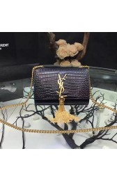 Replica Saint Laurent Small Kate Monogram Tassel Croco Leather Shoulder Bag Black Y121220 VS08262