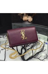 Saint Laurent Burgundy Grained Leather Chain Wallet Y221230 VS04185