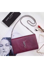 Saint Laurent Chain Wallet in Burgundy Crocodile Embossed Leather 377829 VS03538