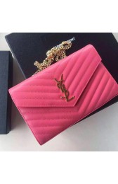 Saint Laurent Chain Wallet In Rose Grain De Poudre Textured Matelasse Leather 377828 VS00925
