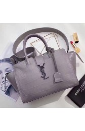 Saint Laurent Downtown Cabas Bag in Grey Crocodile Embossed Leather 436834 VS01284