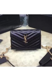 Saint Laurent Envelope Chain Wallet in Black Grained Calfskin 201120 VS06091