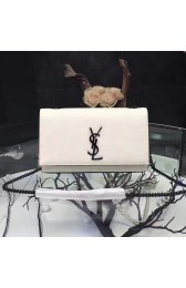 Saint Laurent Gourmette Chain Shoulder Bag in White Grained Leather 354118 VS06362