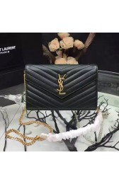 Saint Laurent Green Grained Matelasse Leather Chain Wallet Y221220 VS06470