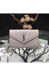 Saint Laurent Light Pink Grained Matelasse Leather Chain Wallet Y221220 VS06874