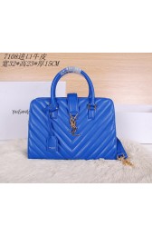 Saint Laurent Medium Cabas Monogram Leather Top Handle Bag Y7108 Blue VS06002