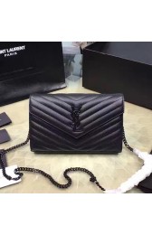 Saint Laurent Monogram Medium Grained Matelasse Leather Chain Wallet Black Y121290 VS07587
