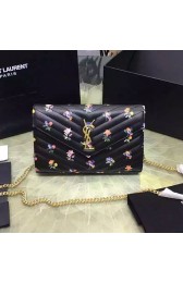 Saint Laurent Monogram New Prairie Flower Chain Wallet Calfskin Leather 377828 VS07501