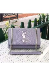 Saint Laurent Monogramme Shoulder Bag in Violet Crocodile Embossed Leather Y1883 VS03567