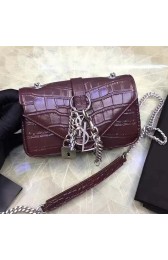 Saint Laurent Small Chain Purse in Burgundy Croco Leather 201140 VS07935