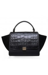 Sale 1:1 Copy Celine Trapeze tote Bag 3342 in Black Crocodile with Suede Leather YD VS08998